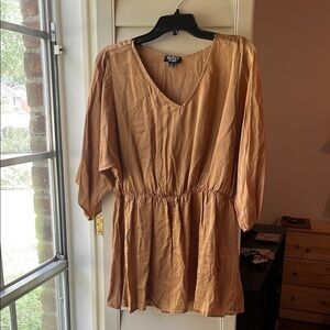Glitzy Lifestyle Gold/ Tan Silky Women's cinch waisted Tunic Top